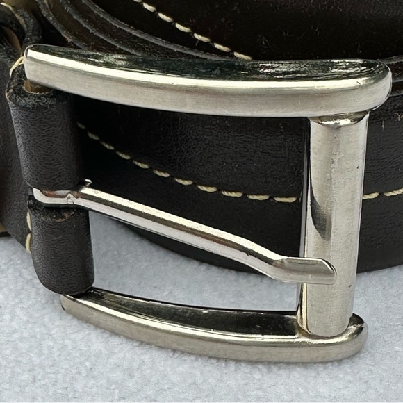 Via Veneto Belt Men’s 36 Brown‎ Genuine Leather Silver Buckle Contrast Stitching - Picture 2 of 10